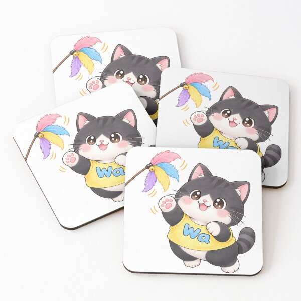 Item preview, Kawaii Cat Playing with Colorful Feather Toy designed and sold by Wawa5656.