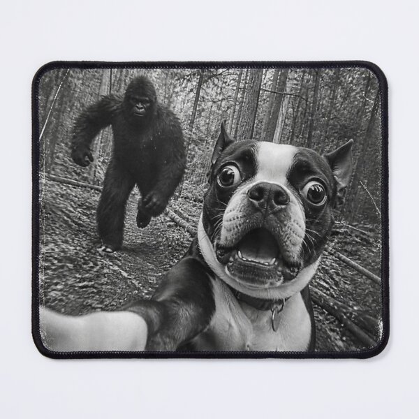 Item preview, Boston Terrier Bigfoot Selfie Funny Sasquatch Photobomb Dog designed and sold by Crookedorbit ⭐⭐⭐⭐⭐ .