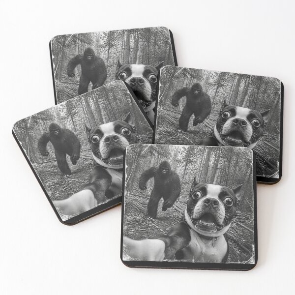 Item preview, Boston Terrier Bigfoot Selfie Funny Sasquatch Photobomb Dog designed and sold by Crookedorbit ⭐⭐⭐⭐⭐ .