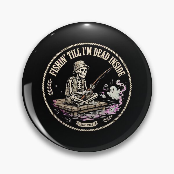 Item preview, Skeleton Fishing – Fishin' Till I'm Dead Inside Vintage Fisherman designed and sold by Neon Bones Studio.