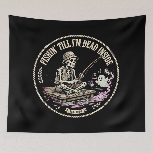 Item preview, Skeleton Fishing – Fishin' Till I'm Dead Inside Vintage Fisherman designed and sold by Moad Fahim.