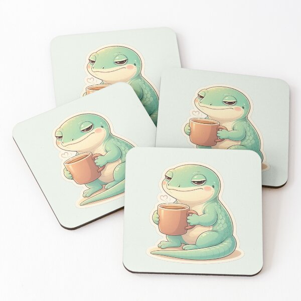 Item preview, Sleepy Gecko Drinking Coffee Cute Cozy Green Lizard designed and sold by Safe Haven Pets.