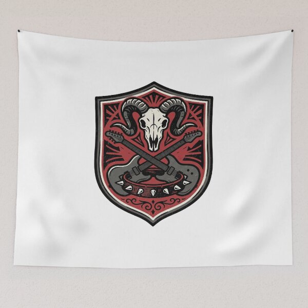 Item preview, Horned Skull Crest With Crossed Guitars designed and sold by eduardoroa22.