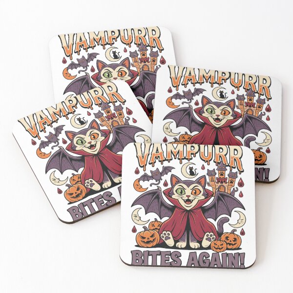 Item preview, Cute Vampurr Halloween Sticker – Funny Vampire Cat "Vampurr Bites Again" Spooky Art designed and sold by okeokebye.