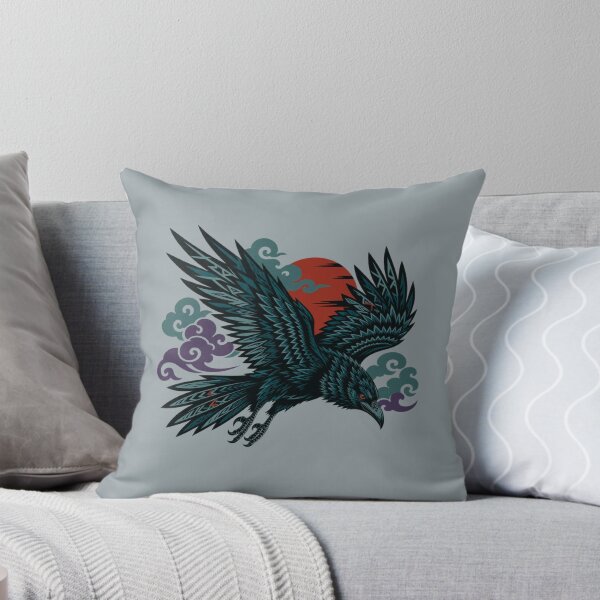 Item preview, Teal Raven in Flight with Red Sun – Dark Atmospheric Print designed and sold by SilentPowerArt.
