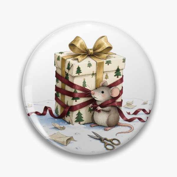 Item preview, Cute Mouse Wrapped in Christmas Gift Vintage Holiday Illustration designed and sold by Connys Colorful World.