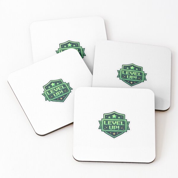 Item preview, Level Up! – Glowing pixel green level up banner badge designed and sold by littleearty.