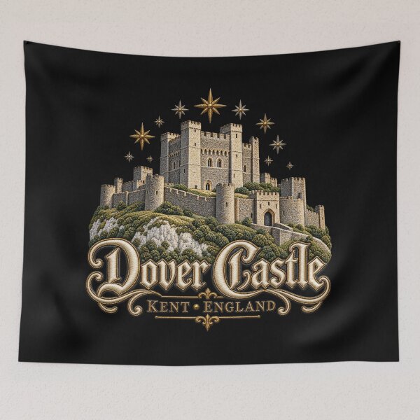 Item preview, Dover Castle Kent England – Embroidery Style Fortress Art with Golden Stars designed and sold by Emoji Emblems.