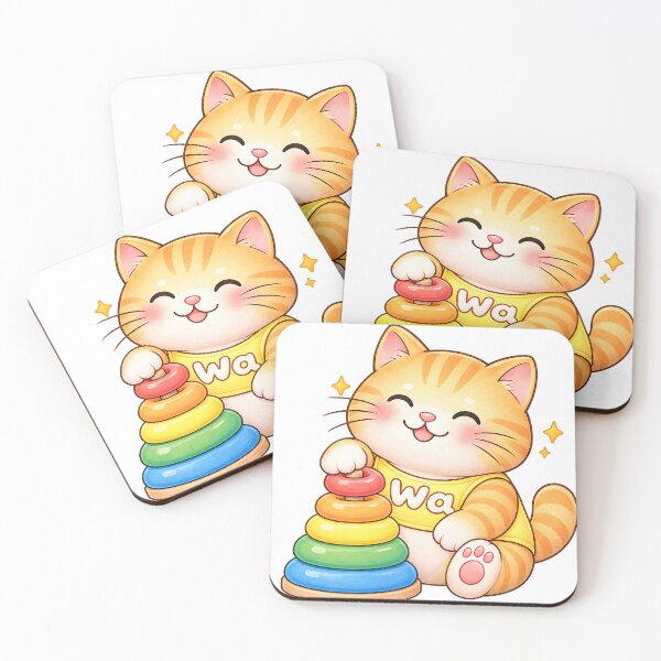 Item preview, Kawaii Orange Tabby Cat Playing with Colorful Ring Toy designed and sold by Wawa5656.