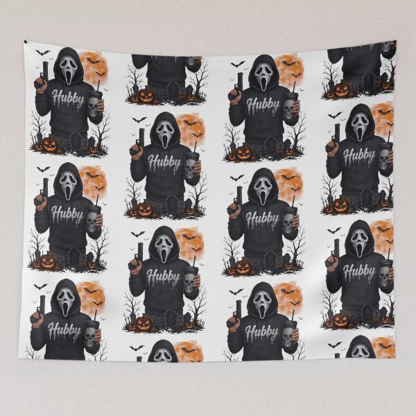 Item preview, Halloween Hubby Ghost Face Mask Pumpkin Booze Spooky Husband designed and sold by ostenlee.