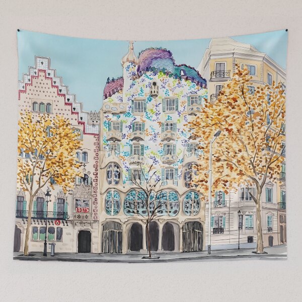 Item preview, Barcelona Casa Batllo Travel Poster – Gaudi Watercolor Art designed and sold by POSTERIOCREW.
