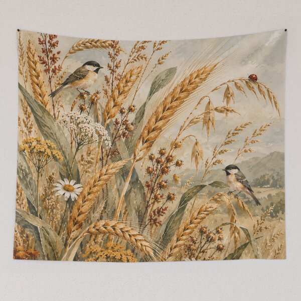 Item preview, Vintage Meadow Wheat Field Birds Watercolour Art designed and sold by Jozefin's Studio.
