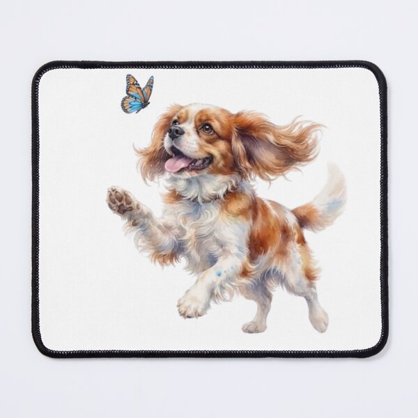 Item preview, Cute Cavalier King Charles Spaniel Puppy Playing with Butterfly Watercolor Art designed and sold by loccotown168.