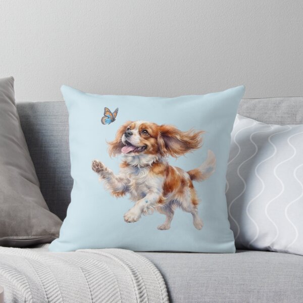 Item preview, Cute Cavalier King Charles Spaniel Puppy Playing with Butterfly Watercolor Art designed and sold by loccotown168.