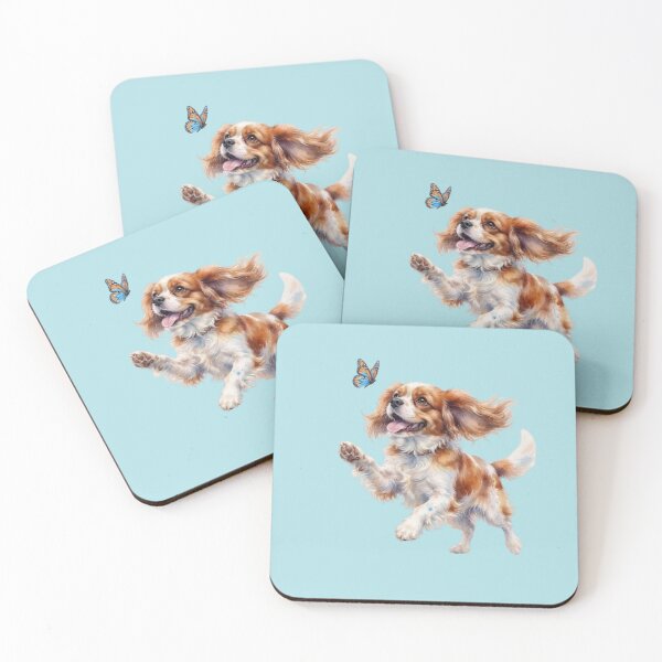 Item preview, Cute Cavalier King Charles Spaniel Puppy Playing with Butterfly Watercolor Art designed and sold by loccotown168.