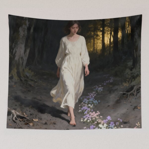 Item preview, Flowers in Footsteps Art, Woman Walking Through Forest, Hope and Healing Fine Art designed and sold by stylishdzign.