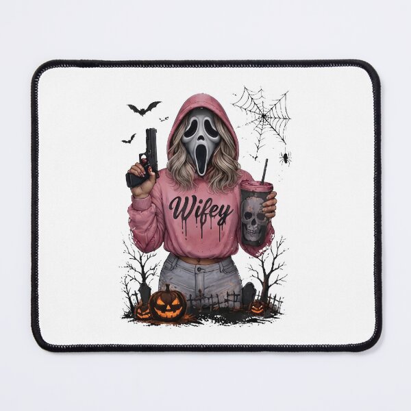 Item preview, Halloween Wifey Ghost Face Mask Pumpkin Booze Spooky Wife designed and sold by ostenlee.