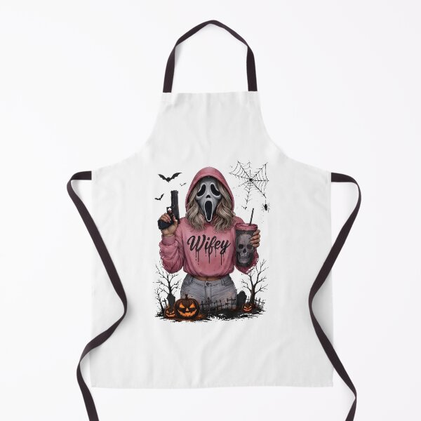 Item preview, Halloween Wifey Ghost Face Mask Pumpkin Booze Spooky Wife designed and sold by ostenlee.