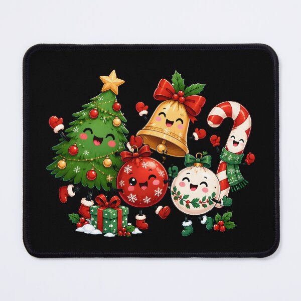 Item preview, Cute Christmas Characters Holiday Tree Bell Candy Cane Gift designed and sold by LandFinStudio.
