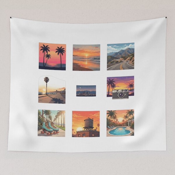 Item preview, Los angeles Sunset Aesthetic Collage Roller Skates Travel Art designed and sold by mood-draftsman.