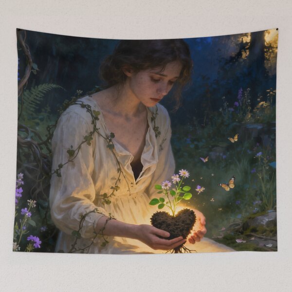 Aperçu de l'œuvre Œuvre d'art représentant une femme au cœur épanoui, fleurs naissant du cœur, art de la guérison émotionnelle créée et vendue par stylishdzign.