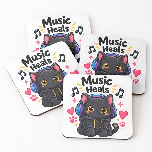 Item preview, Music Heals – Cute Cat with Headphones designed and sold by Kushwaha18.