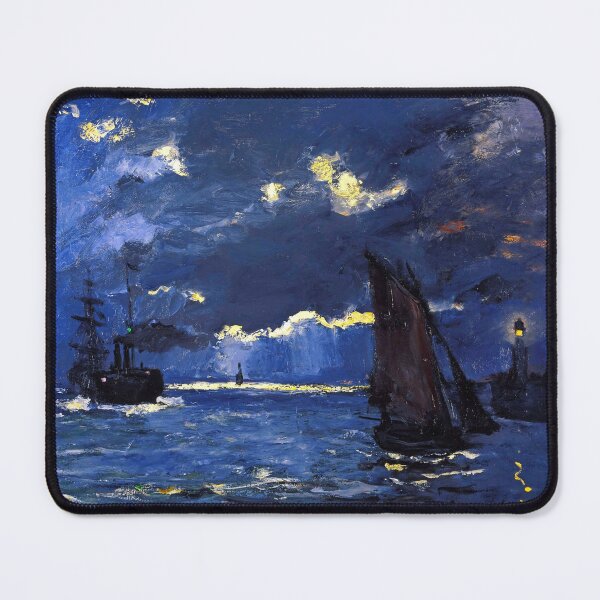 Item preview, Claude Monet - A Seascape, Shipping by Moonlight nautical impressionism masterpiece painting print with lighthouse designed and sold by Jéanpaul  Ferro.