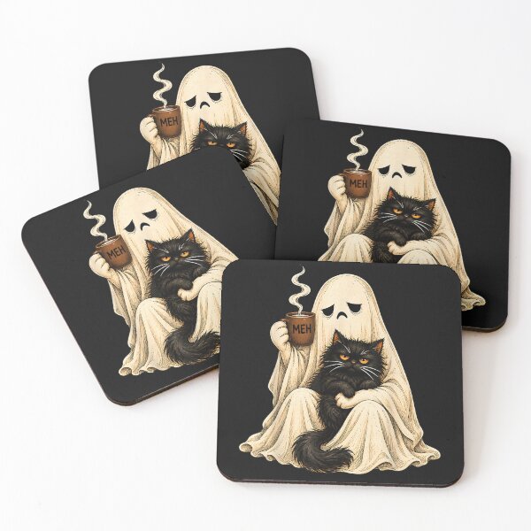 Item preview, Grumpy Ghost Black Cat Coffee Vintage Halloween Men Women designed and sold by leevekaArt.