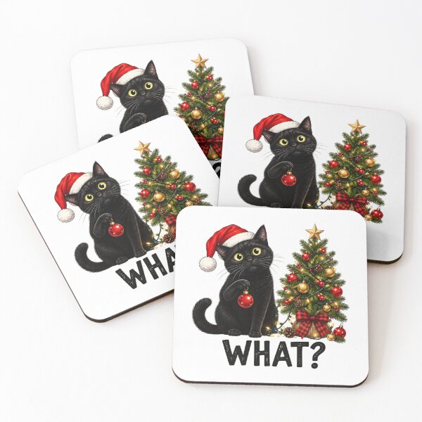 Item preview, Christmas Cat What Funny Black Cat Christmas Tree Holiday Cute Winter Cat Gift designed and sold by LandFinStudio.