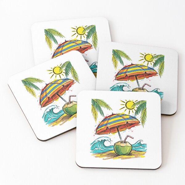 Item preview, Coconut Beach Umbrella Tropical Art Print designed and sold by Merch by Das Design Studio.
