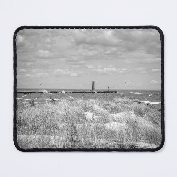 Item preview, Vertical lighthouse and grassy dune black and white designed and sold by TerraMediaLLC.