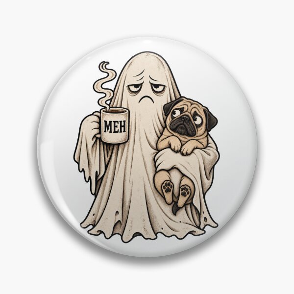 Item preview, Ghost & Pug – Vintage Spooky Halloween Coffee Humor designed and sold by will freed18.