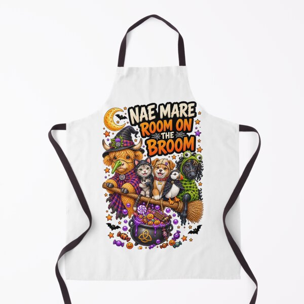 Item preview, Nae Mare Room on the Broom – Funny Scottish Halloween Highland Cow designed and sold by SMalcolmDesigns.