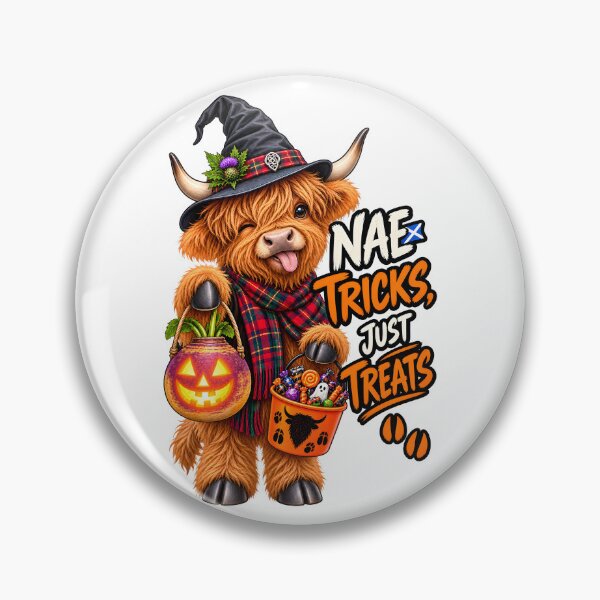 Item preview, Nae Tricks, Just Treats – Funny Scottish Highland Cow Halloween designed and sold by SMalcolmDesigns.