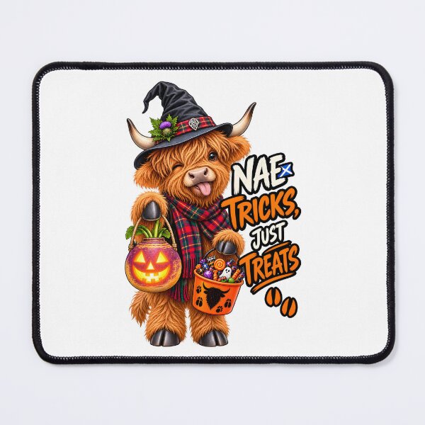 Item preview, Nae Tricks, Just Treats – Funny Scottish Highland Cow Halloween designed and sold by SMalcolmDesigns.