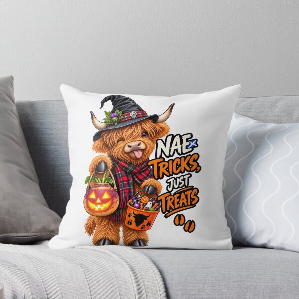 Item preview, Nae Tricks, Just Treats – Funny Scottish Highland Cow Halloween designed and sold by SMalcolmDesigns.