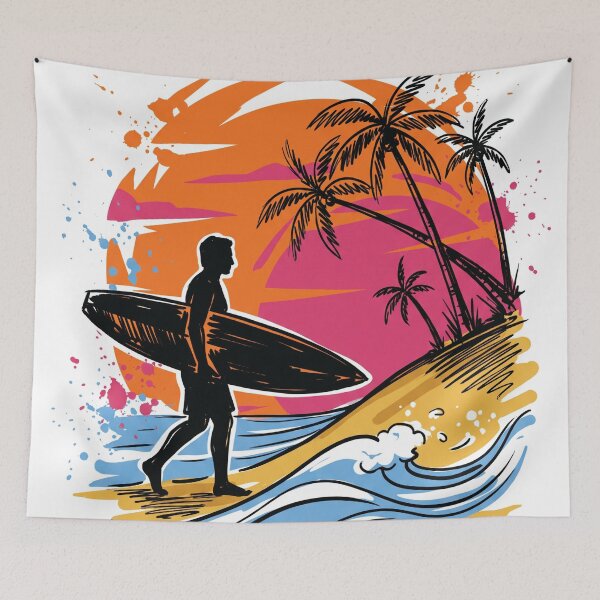 Item preview, Surfer Sunset Silhouette Beach Art Print designed and sold by Merch by Das Design Studio.