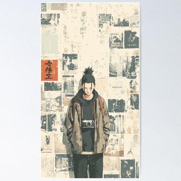 Item preview, Anime Photographer Portrait – Grunge Collage Male Character Art designed and sold by frantuliuss.