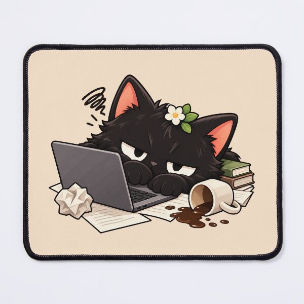 Item preview, Tired Black Cat Resting Beside a Laptop and Coffee designed and sold by Frezcola.