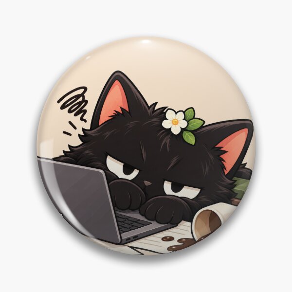 Item preview, Tired Black Cat Resting Beside a Laptop and Coffee designed and sold by Frezcola.
