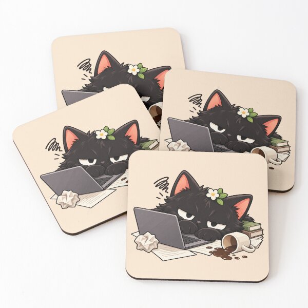 Item preview, Tired Black Cat Resting Beside a Laptop and Coffee designed and sold by Frezcola.