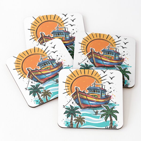 Item preview, Tropical Fishing Boat Sunrise Beach Art Print designed and sold by Merch by Das Design Studio.