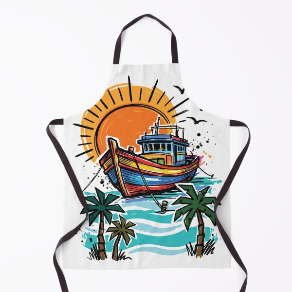 Item preview, Tropical Fishing Boat Sunrise Beach Art Print designed and sold by Merch by Das Design Studio.