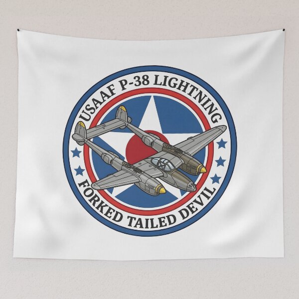 Artikelvorschau, USAAF Lockheed P-38 Lightning Forked Tailed Devil Fighter Patch Emblem entworfen und verkauft von CharlieDesings.