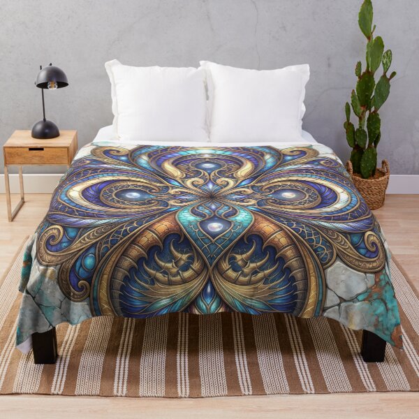 Aperçu de l'œuvre Ornate Blue and Gold Mandala Kaleidoscope créée et vendue par Frackxion.
