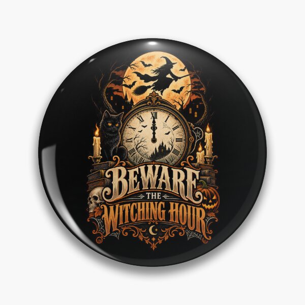 Item preview, Beware the Witching Hour – Retro Vintage Halloween Witch Midnight Clock Design designed and sold by RockitBaby.