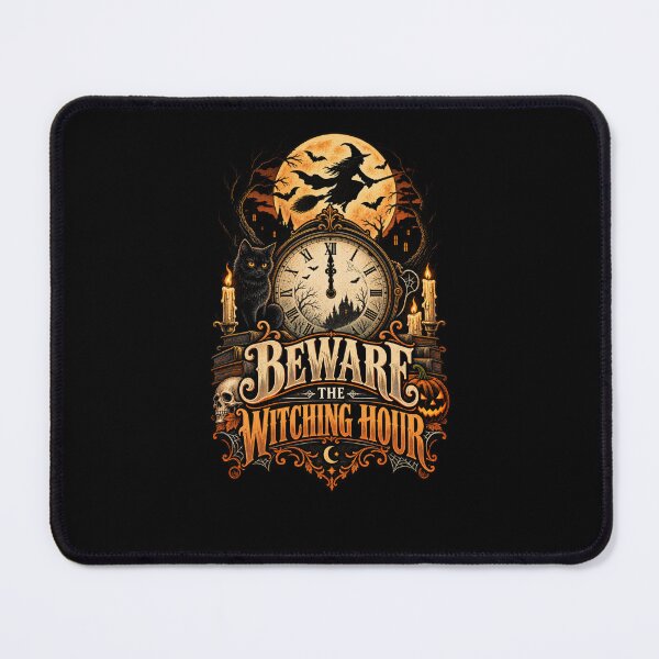 Item preview, Beware the Witching Hour – Retro Vintage Halloween Witch Midnight Clock Design designed and sold by RockitBaby.