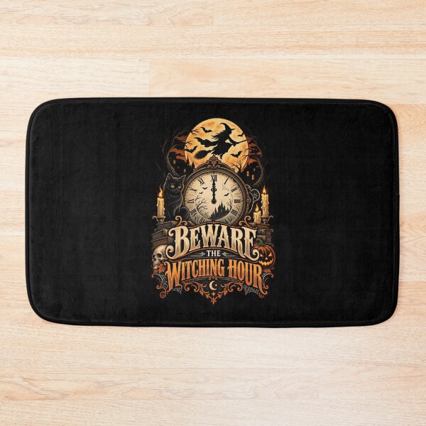 Item preview, Beware the Witching Hour – Retro Vintage Halloween Witch Midnight Clock Design designed and sold by RockitBaby.