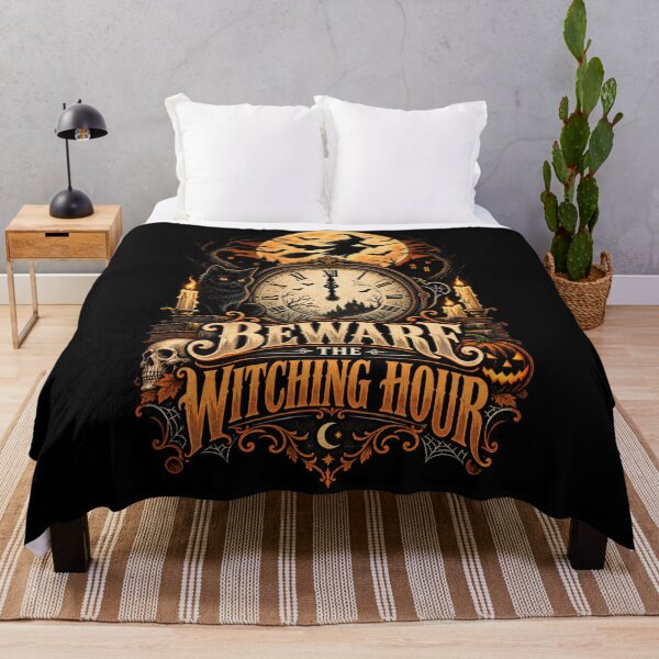 Item preview, Beware the Witching Hour – Retro Vintage Halloween Witch Midnight Clock Design designed and sold by RockitBaby.
