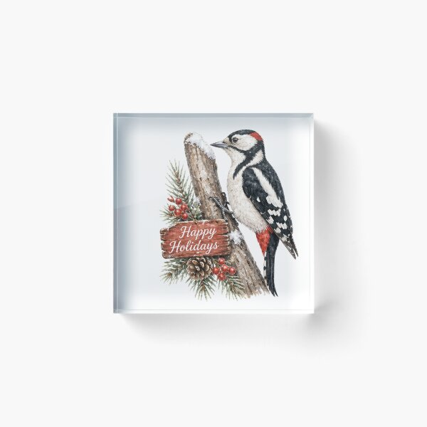 Item preview, Christmas Woodpecker Bird with Holly and Festive Wishes designed and sold by JessArty ⭐⭐⭐⭐⭐.